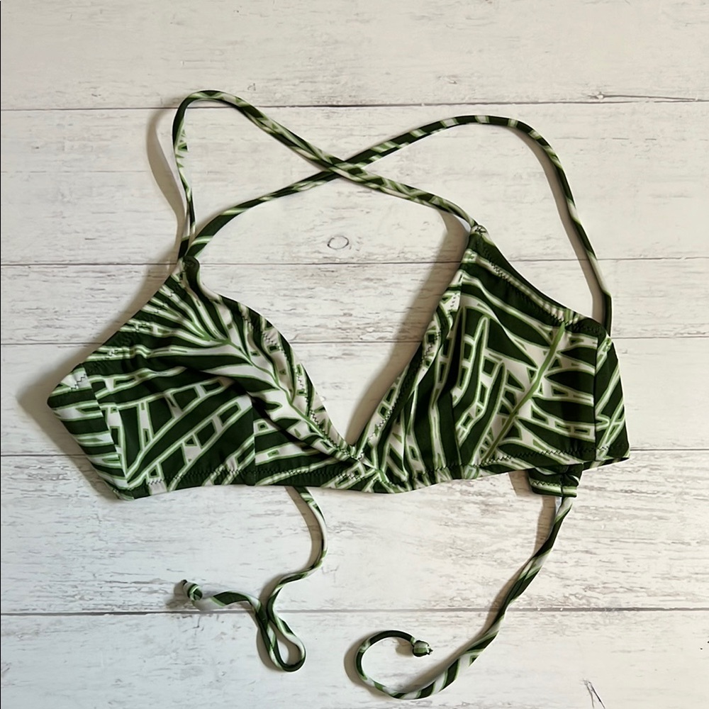 J. Crew Green Leaf Print Bikini Top